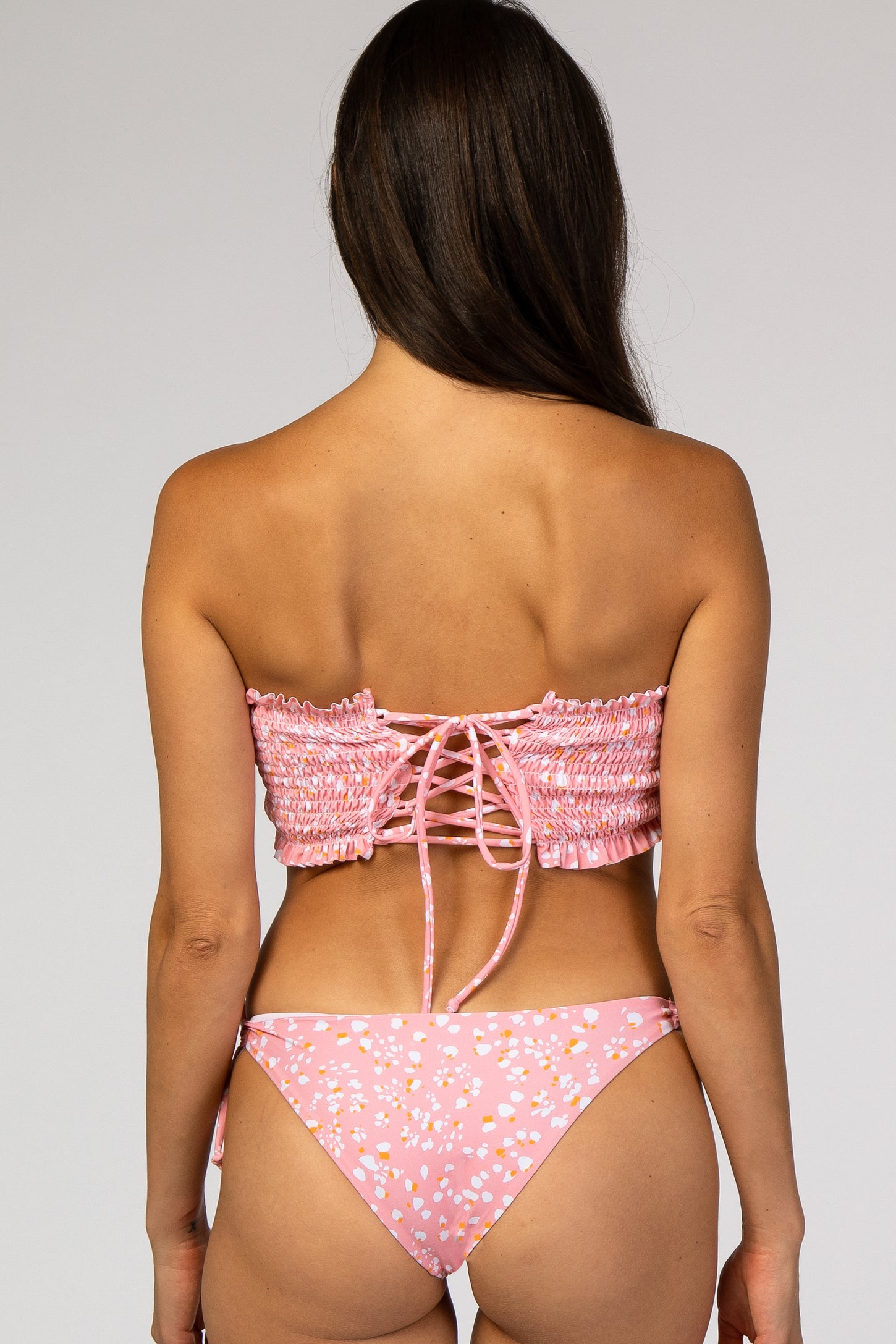 Pink Polka Dot Smocked Bikini Set