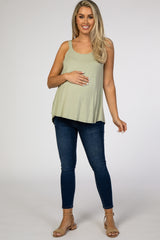 Light Olive Wide Strap Flowy Maternity Tank