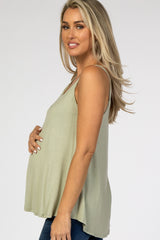 Light Olive Wide Strap Flowy Maternity Tank