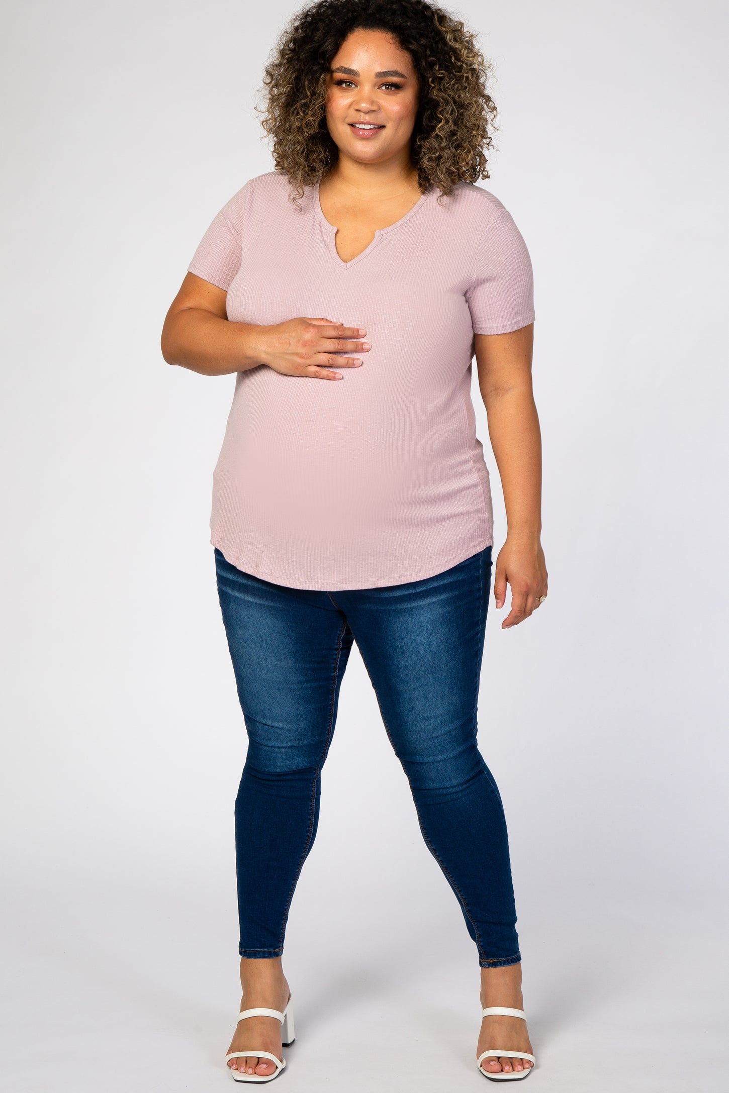 Lavender Ribbed Maternity Plus T Shirt