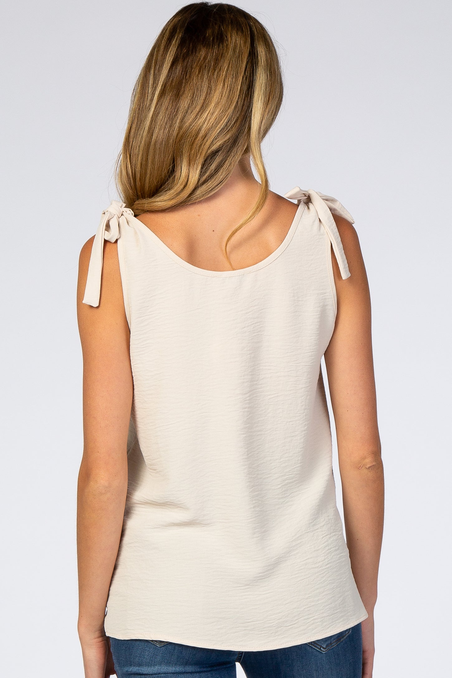 Beige Knot Accent Sleeveless Maternity Top