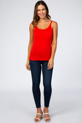 Red Fitted Scoop Neck Tank Top
