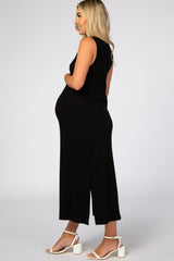 Black Sleeveless Maternity Midi Dress