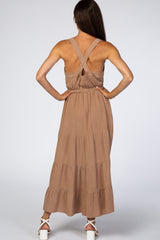 Taupe Button Up Tiered Maxi Dress