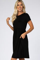Black Short Sleeve Babydoll Dress