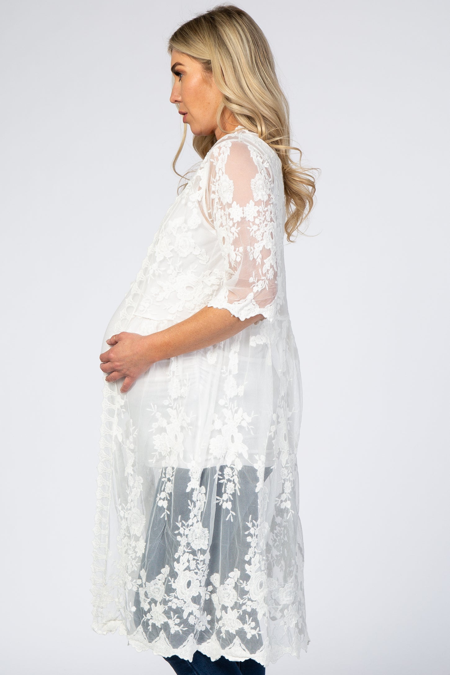 White Lace Mesh Maternity Cover Up