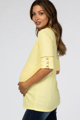 Yellow Waffle Knit Button Sleeve Maternity Top