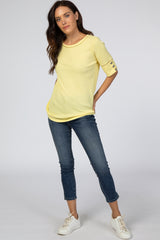 Yellow Waffle Knit Button Sleeve Top