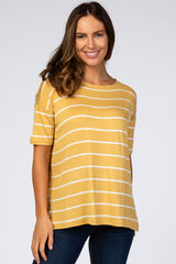Yellow Striped Short Sleeve Maternity Top