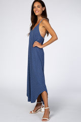 Navy Striped Cross Back Maxi Dress