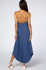 Navy Striped Cross Back Maxi Dress