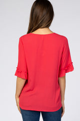 Coral Ruffle Sleeve Maternity Blouse