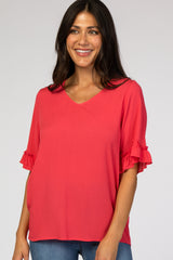 Coral Ruffle Sleeve Maternity Blouse