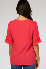 Coral Ruffle Sleeve Blouse