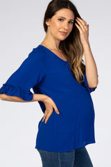 Royal Blue Ruffle Sleeve Maternity Blouse