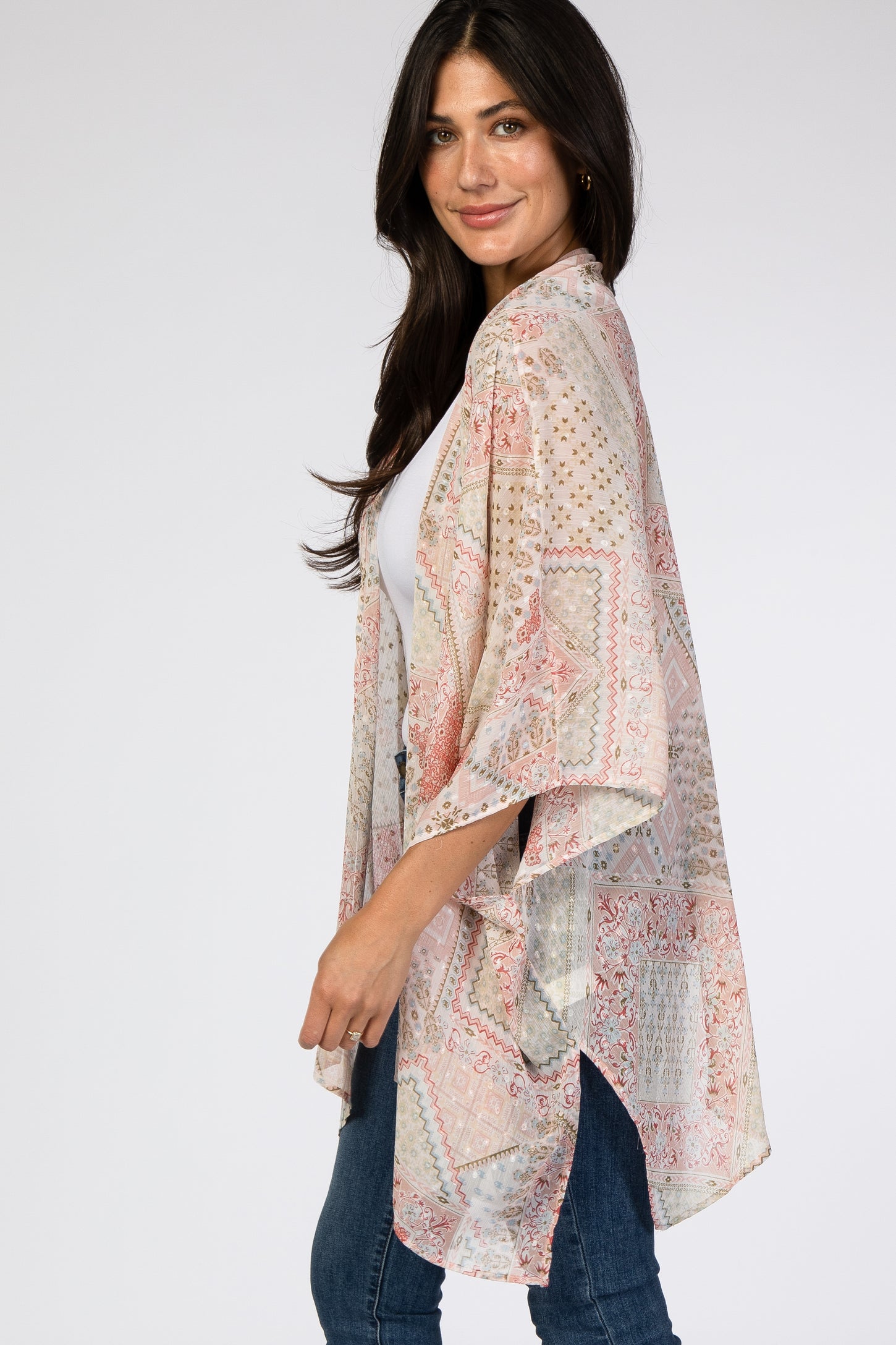 Mauve Floral Geometric Sheer Cover Up