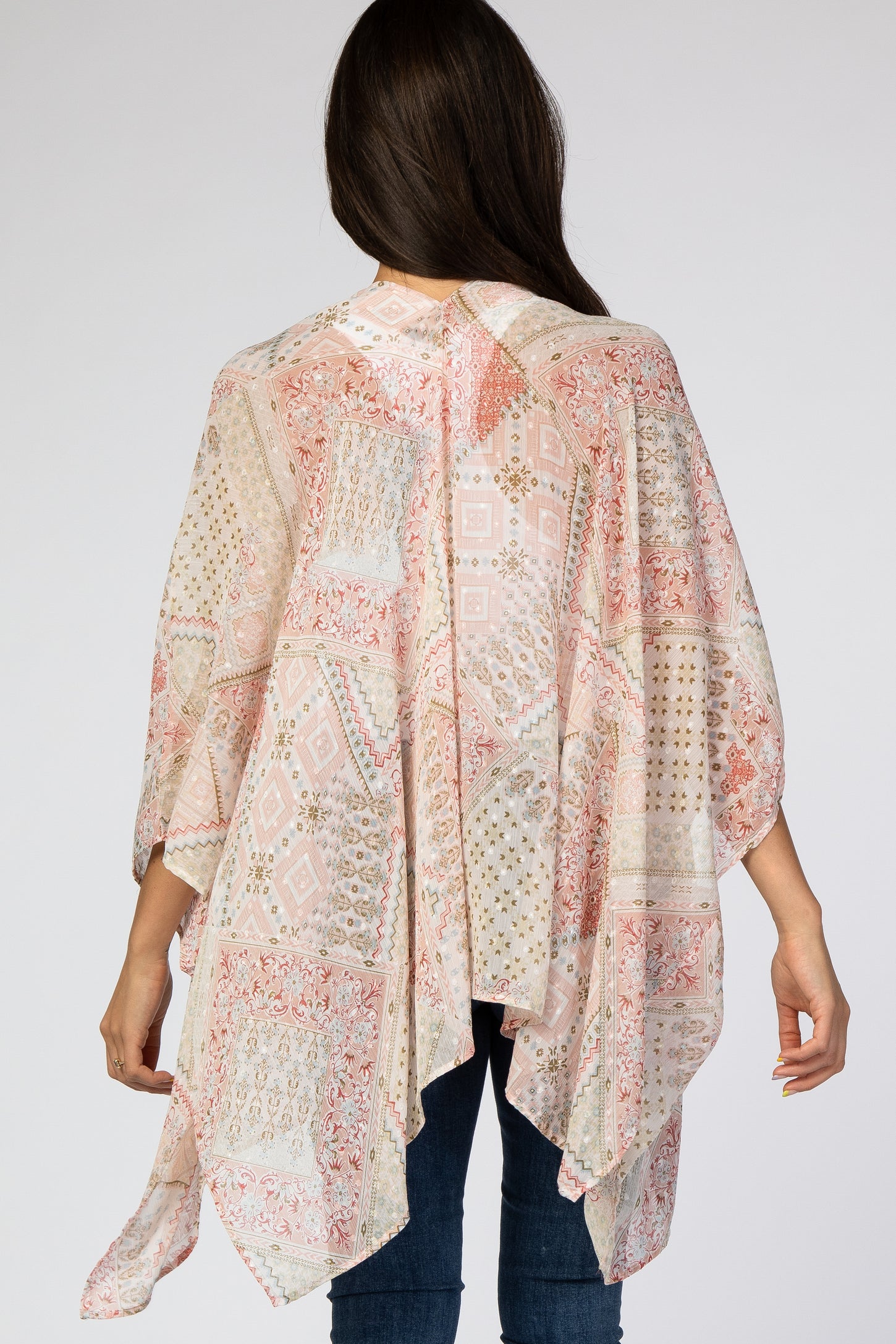 Mauve Floral Geometric Sheer Cover Up