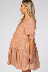 Peach Smocked Tiered Maternity Dress