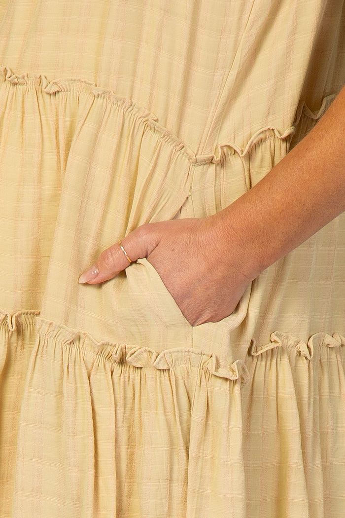 Cream Smocked Tiered Maternity Dress