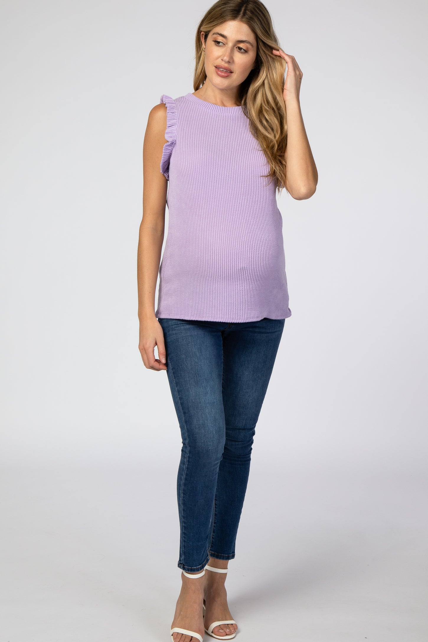 Lavender Ribbed Ruffle Sleeve Maternity Top