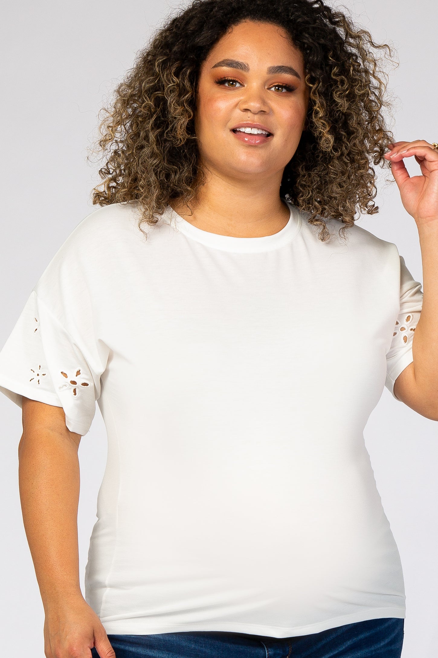 Ivory Floral Sleeve Plus Maternity Top
