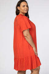 Orange Red Crochet Front Ruffle Hem Plus Dress