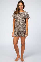Brown Leopard Short Maternity Pajama Set