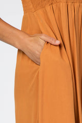 Rust Smocked Flounce Sleeve Midi Dress