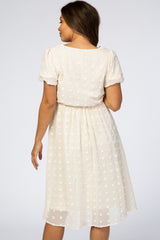 Cream Swiss Dot Midi Maternity Dress
