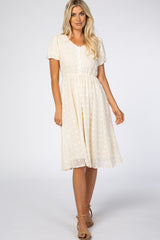 Cream Swiss Dot Midi Maternity Dress