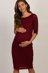 Burgundy Lace Maternity Dress