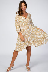 Taupe Floral Silhouette Print Maternity Dress