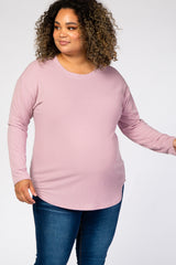 Lavender Long Sleeve Ribbed Maternity Plus Top
