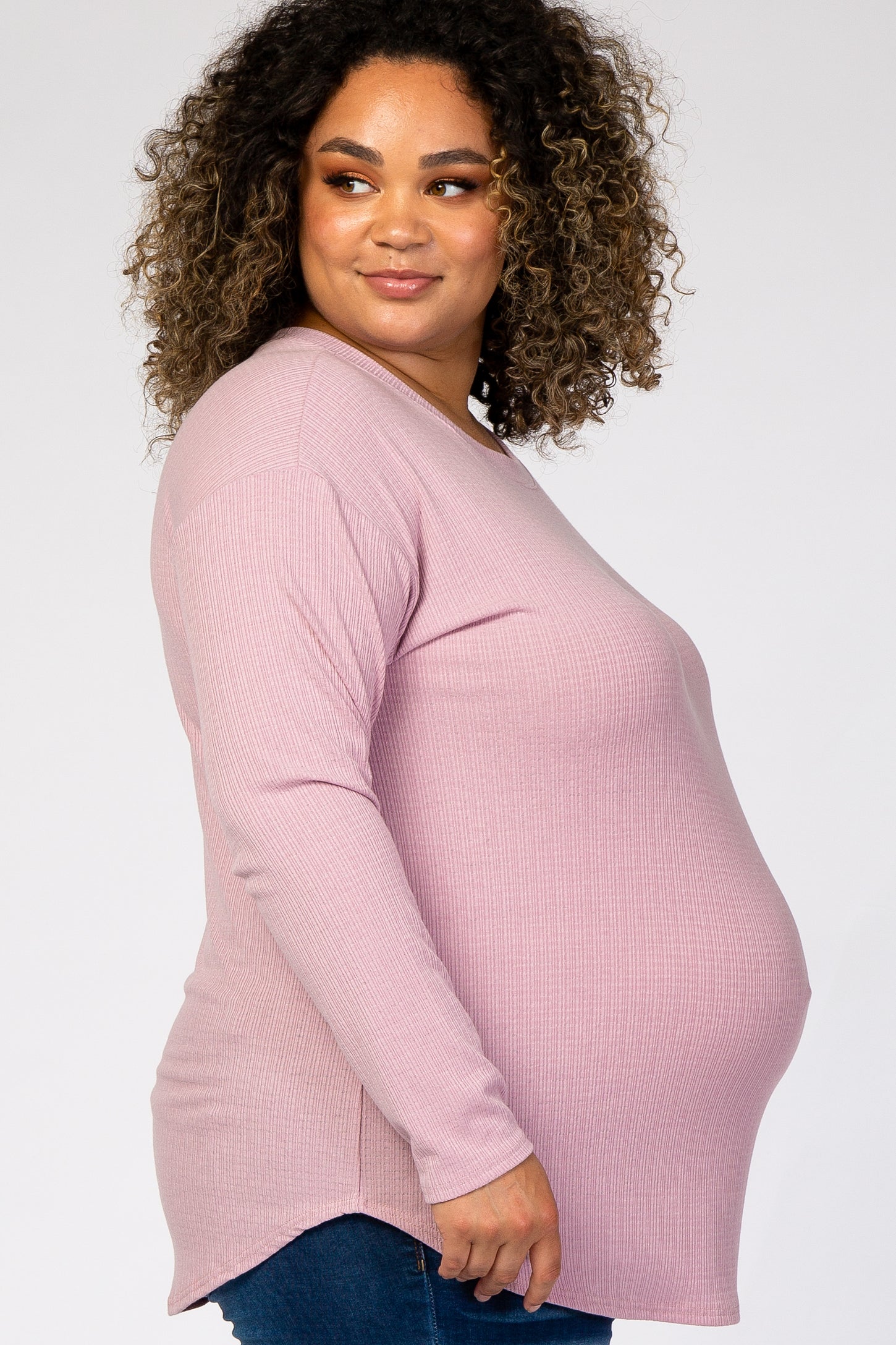 Lavender Long Sleeve Ribbed Maternity Plus Top