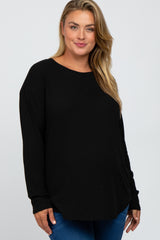 Black Long Sleeve Ribbed Maternity Plus Top