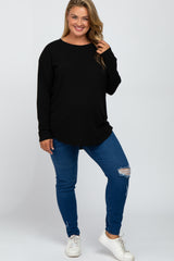 Black Long Sleeve Ribbed Maternity Plus Top