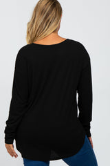 Black Long Sleeve Ribbed Maternity Plus Top