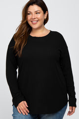 Black Long Sleeve Ribbed Maternity Plus Top