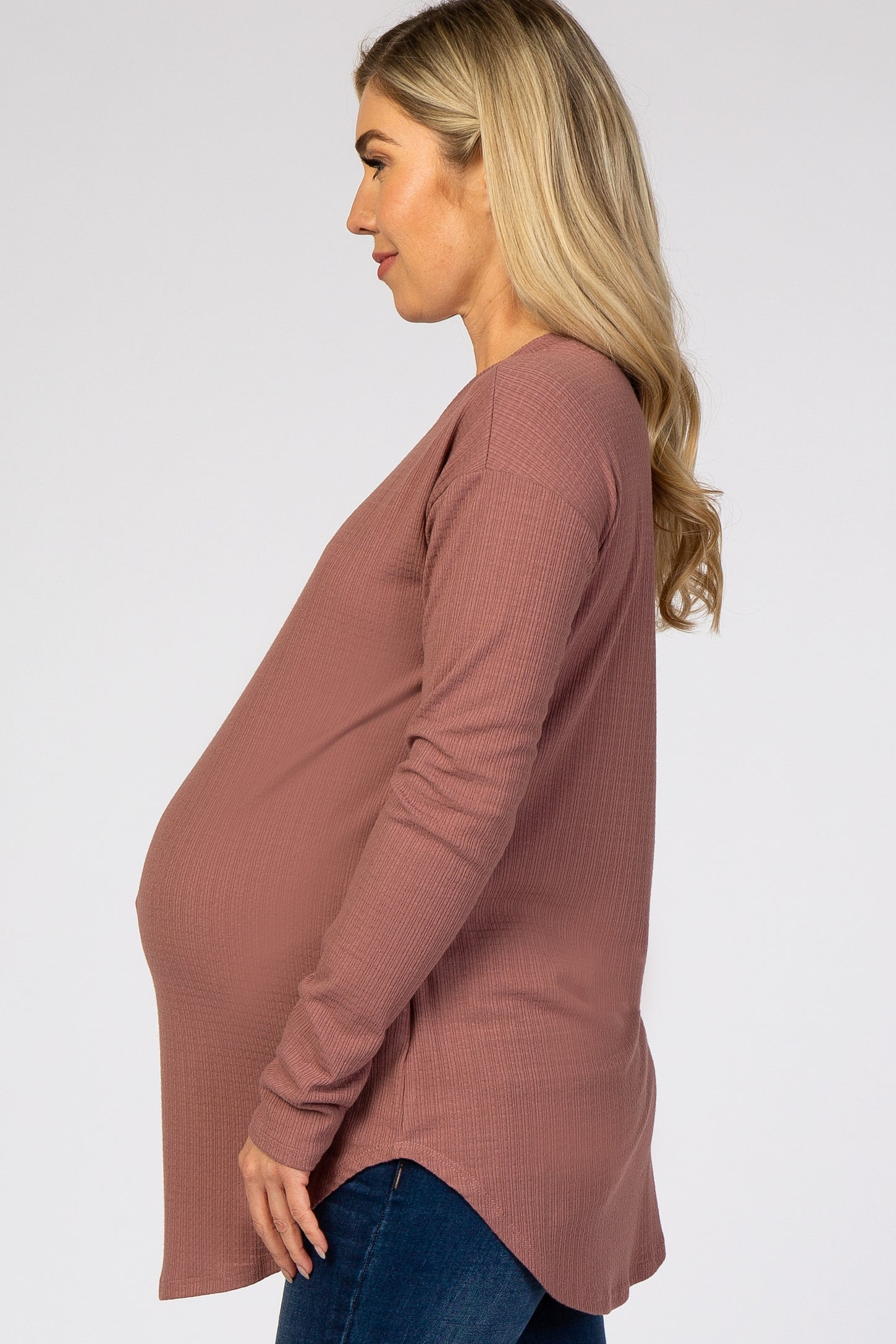 Plum Long Sleeve Ribbed Maternity Top