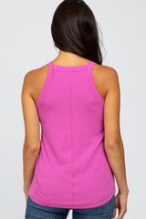 Magenta Ribbed Raw Hem Racerback Tank Top