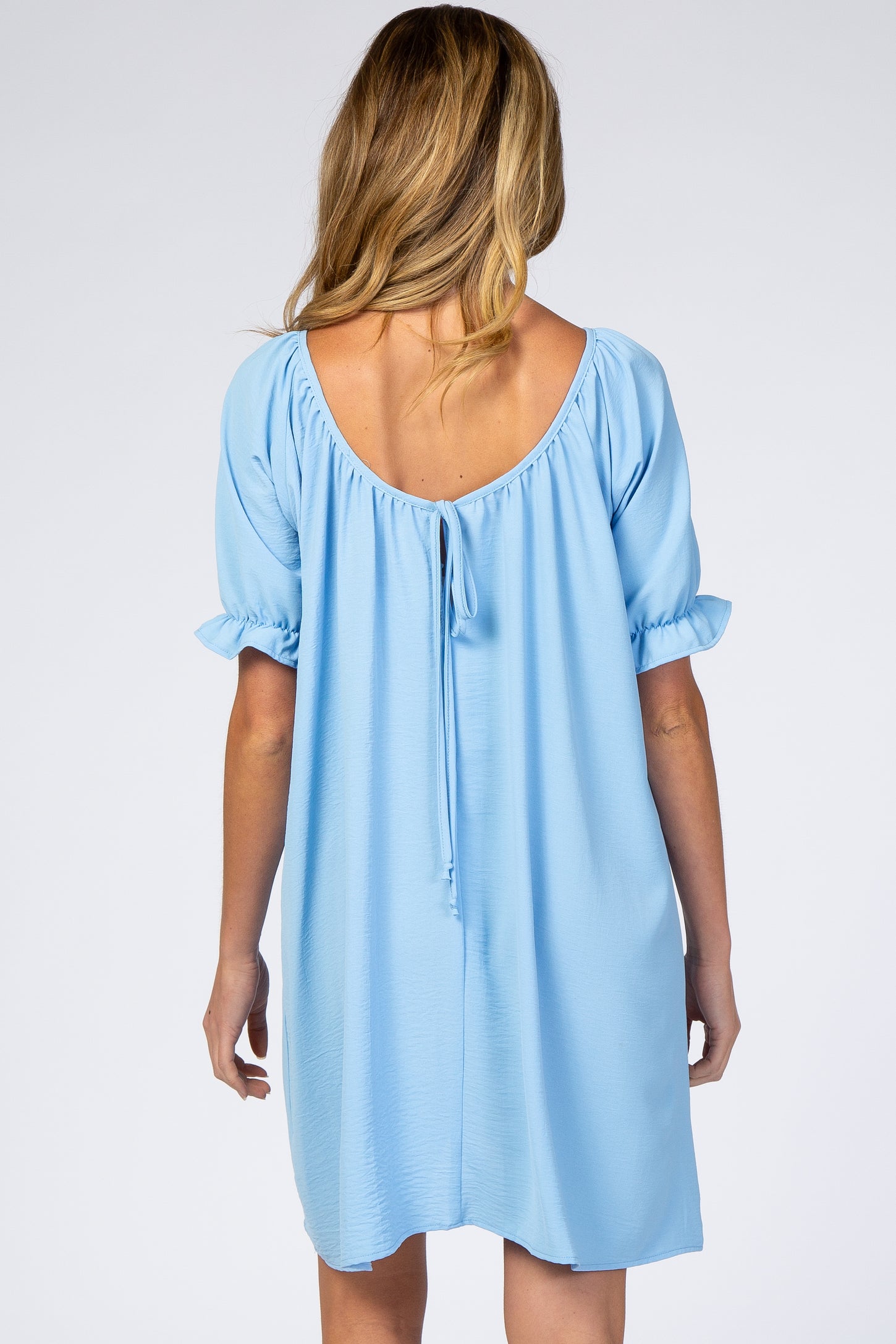 Light Blue Short Ruffle Sleeve Maternity Dress
