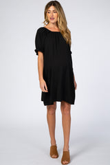 Black Short Ruffle Sleeve Maternity Dress