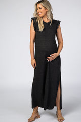 Black Ruffle Sleeve Maternity Maxi Dress