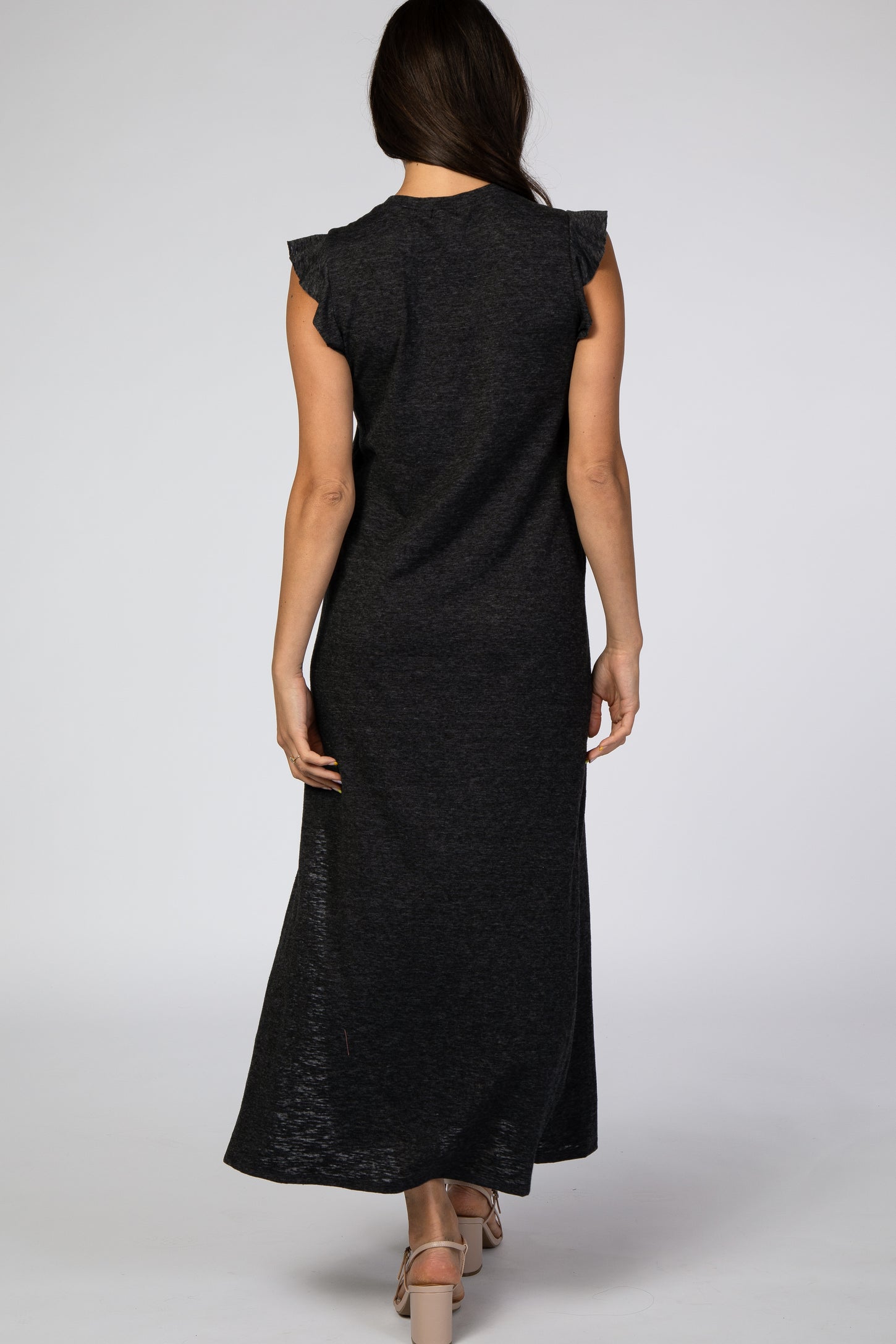Black Ruffle Sleeve Maxi Dress