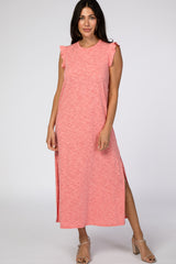 Coral Ruffle Sleeve Maxi Dress