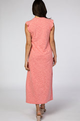 Coral Ruffle Sleeve Maxi Dress