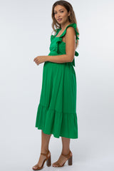 Green Ruffled Open Back Maternity Midi Dress