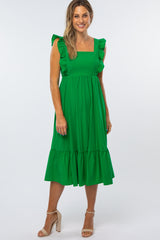 Green Ruffled Open Back Maternity Midi Dress