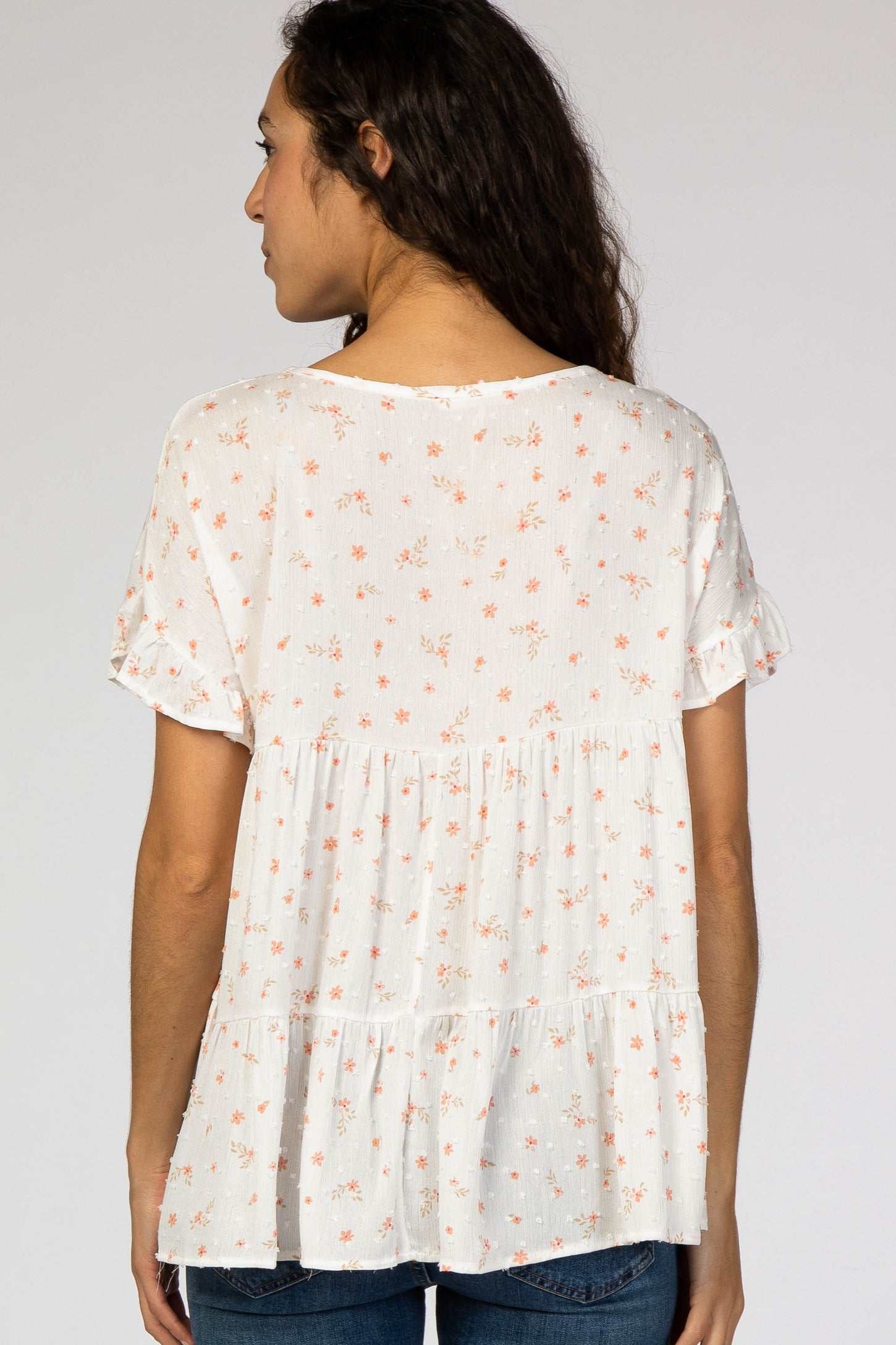 Ivory Floral Swiss Dot Tiered Top