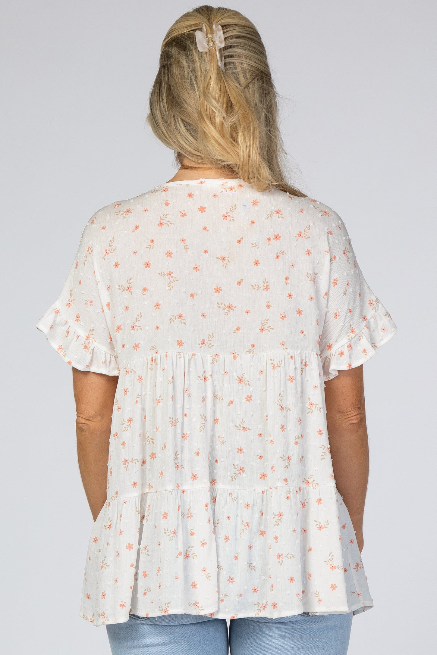 Ivory Floral Swiss Dot Tiered Maternity Top